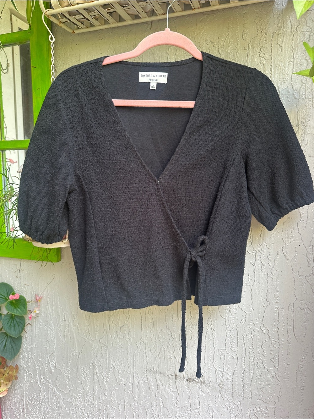 Madewell Black Textured Wrap Blouse